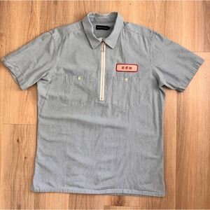 Raised By Wolves Light Blue Quarter Zip Short Sleeve Work Shirt RBW Patch Large
